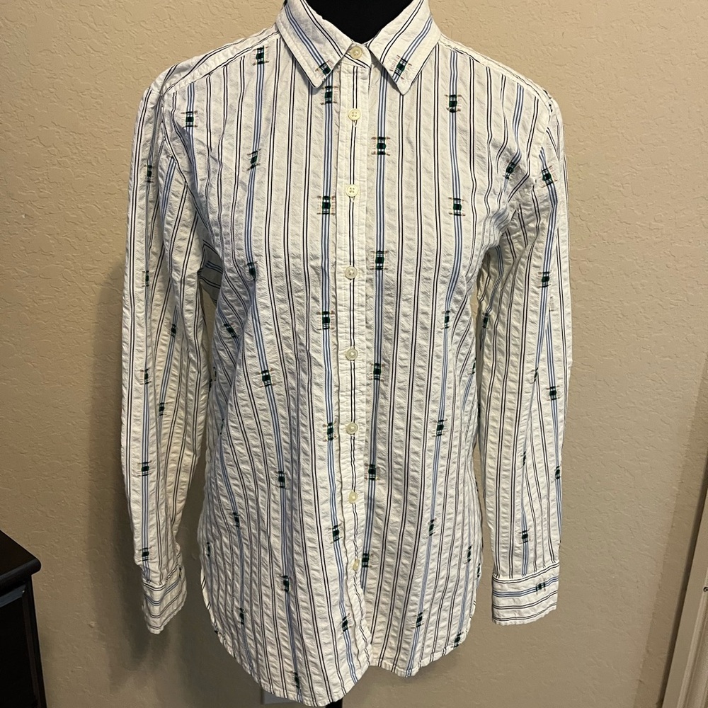 LOFT Blue and Green Button Down Shirt